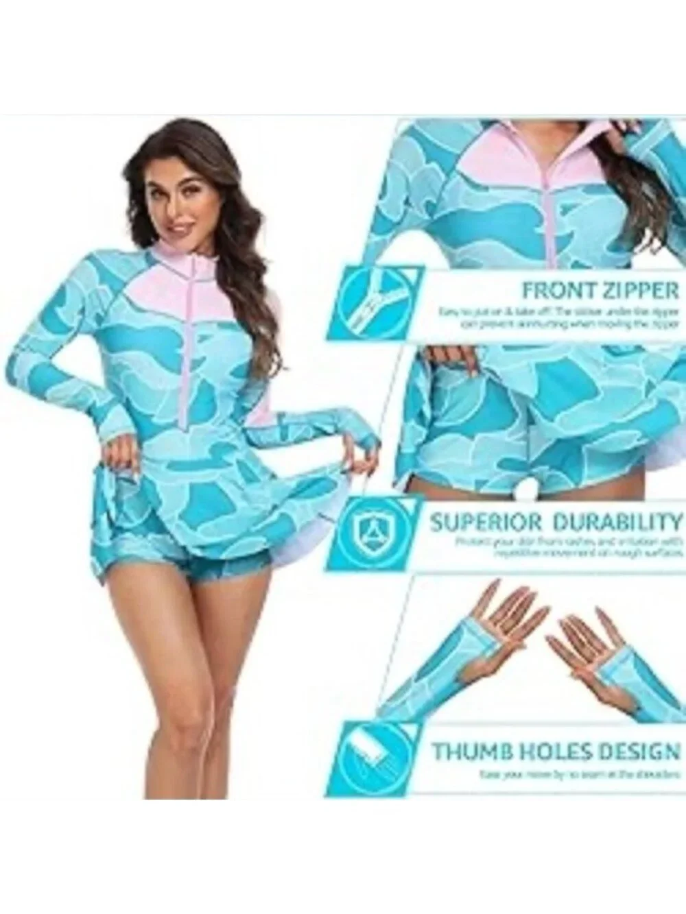 Uniquebella Rashguard Modest One Piece UV UPF50+ Long Sleeve Swim Romper Size L